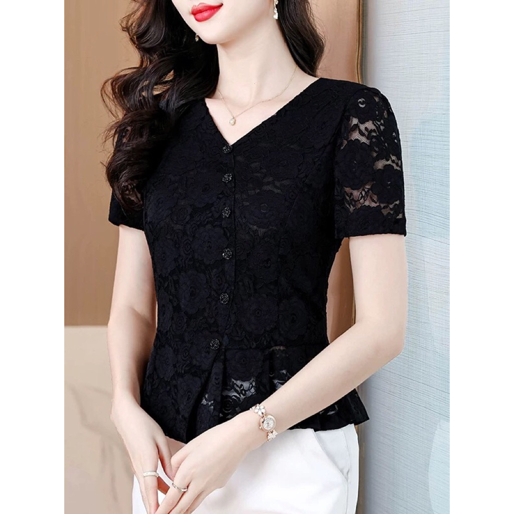 Atasan Brokat Wanita Lengan Pendek | Blouse Brokat Elegan