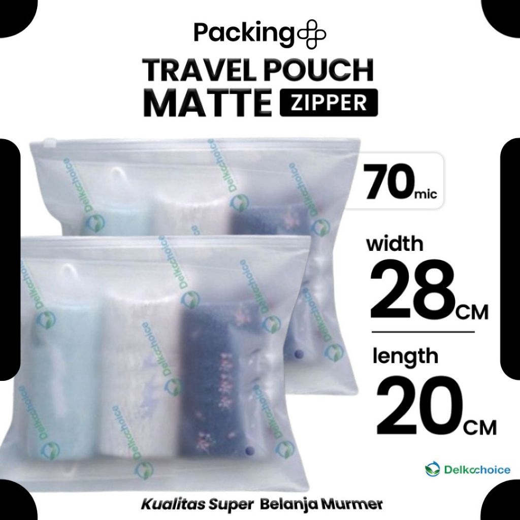 Plastik Travel Pouch Zipper Bag 28cm x 20cm 70 Micron Premium Kantong Organizer Matte - Delkochoice