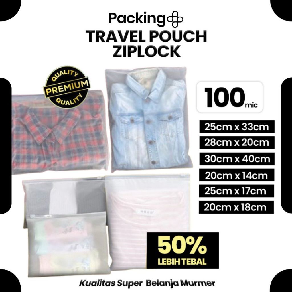 Plastik Travel Pouch Zipper Bag 25cm x 17cm Premium HD 100 Mic Kantong Organizer Matte - Delkochoice