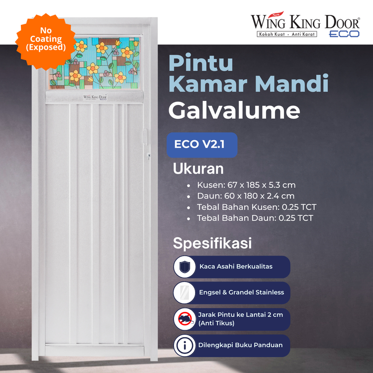 Pintu Galvalum Kamar Mandi WKD Eco Kuat Tahan Air Fullset Kusen