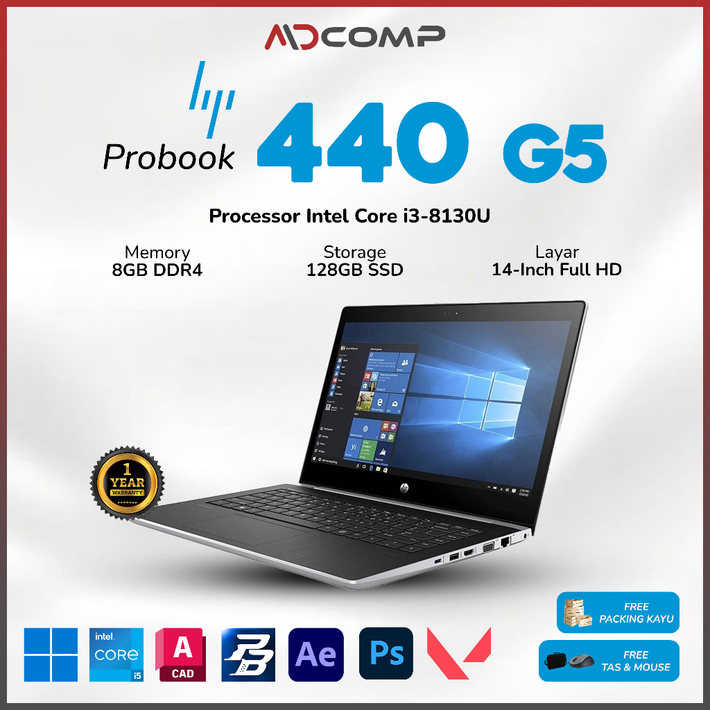 Laptop HP Probook 440 G5 Intel Core i3 Gen 8 RAM 8GB SSD 128GB/256GB/512GB Murah Bergaransi
