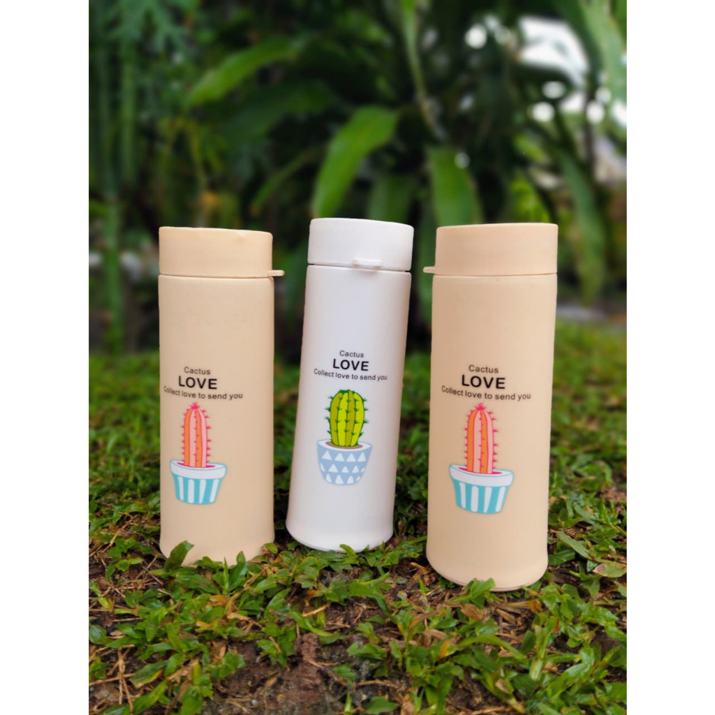 Botol Kaca Tumbler Motif Tanaman Cactus Kaktus - Tumbler Kaca 450ml - Botol Kaca Kaktus