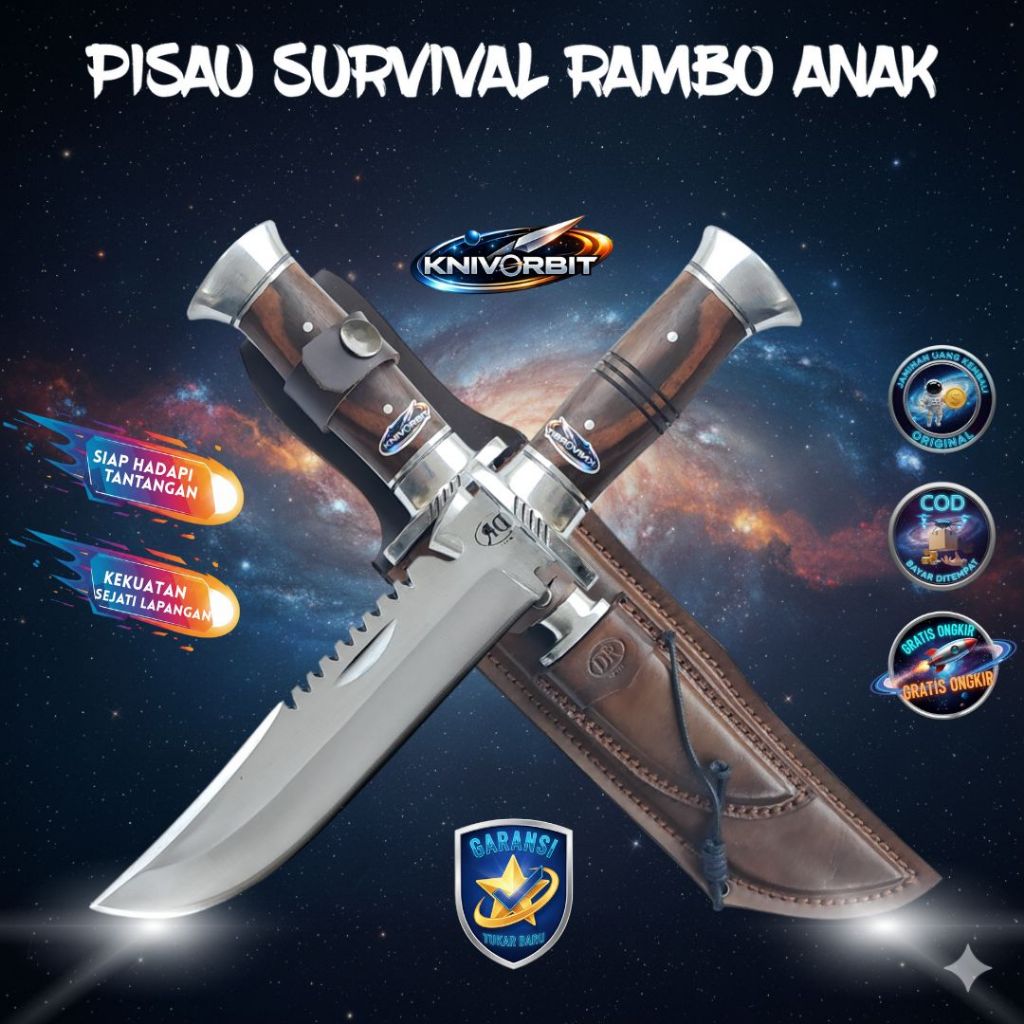 Pisau Rambo Anak Sarung Kulit Asli
