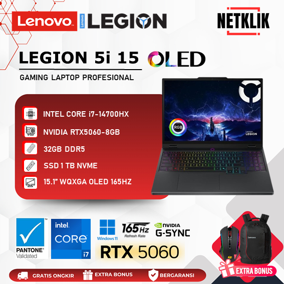 Lenovo LEGION 5i 15 OLED Intel i7 14700HX 32GB DDR5 1TB SSD RTX5060 -8GB 165HZ RGB WIN11