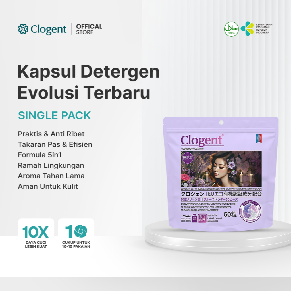 CLOGENT Laundry Pods 5in1 Isi 50 Pods Detergent Kapsul Wangi Tahan Lama 10X Kekuatan Bersih Noda