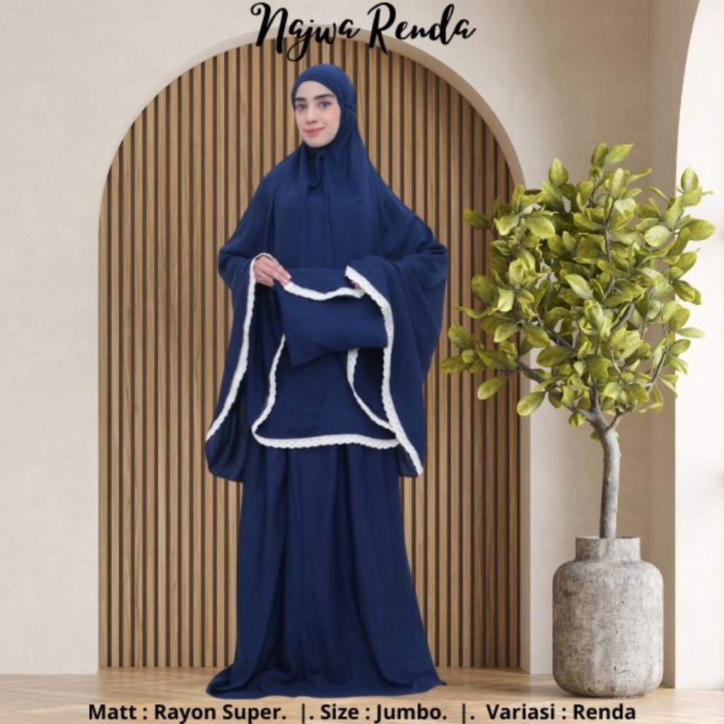 MUKENA JUMBO RAYON WARNA POLOS RENDA Navy BIRU