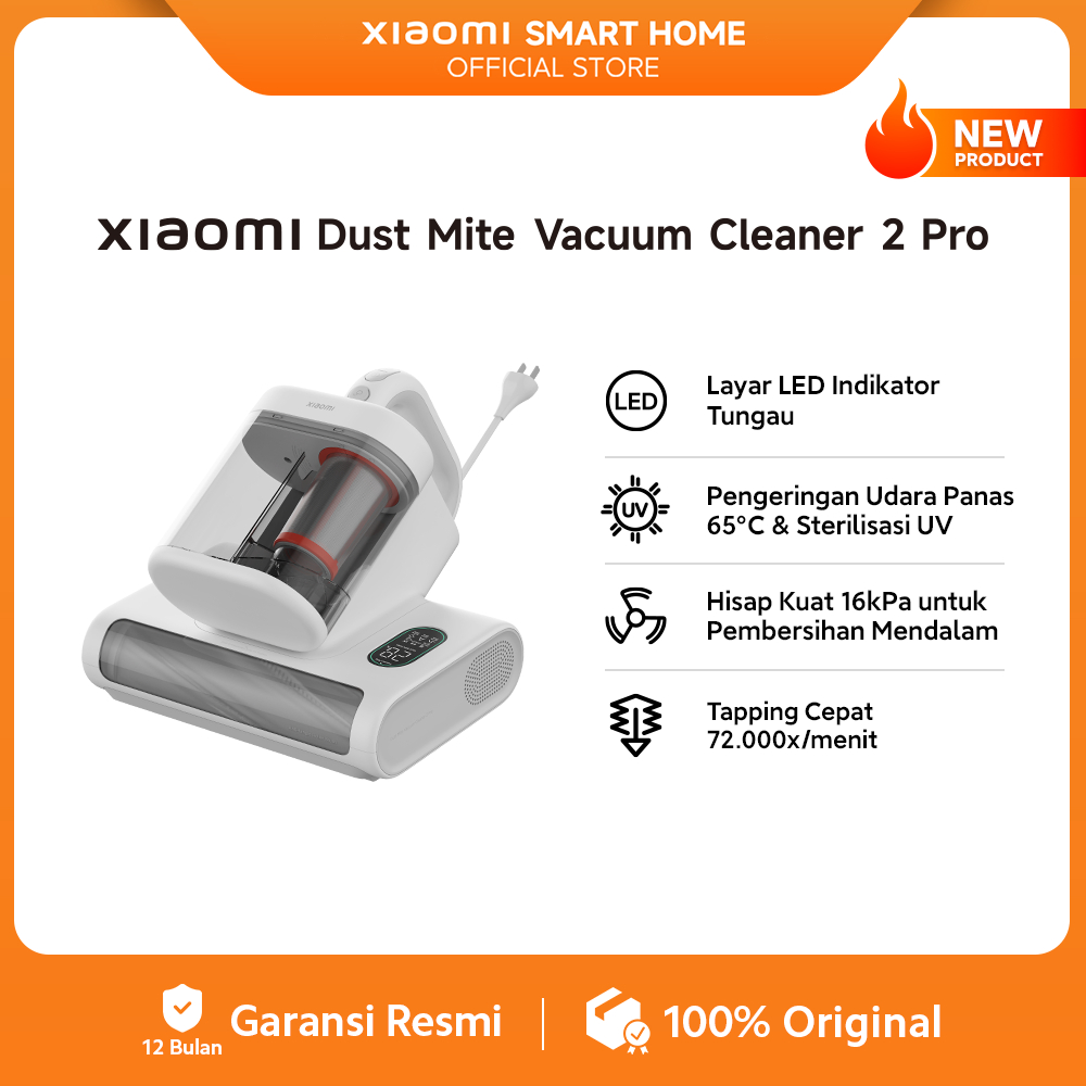Xiaomi Dust Mite Vacuum Cleaner 2 Pro | Layar LED Indikator Tungau | Pengeringan Udara Panas 65°C & 