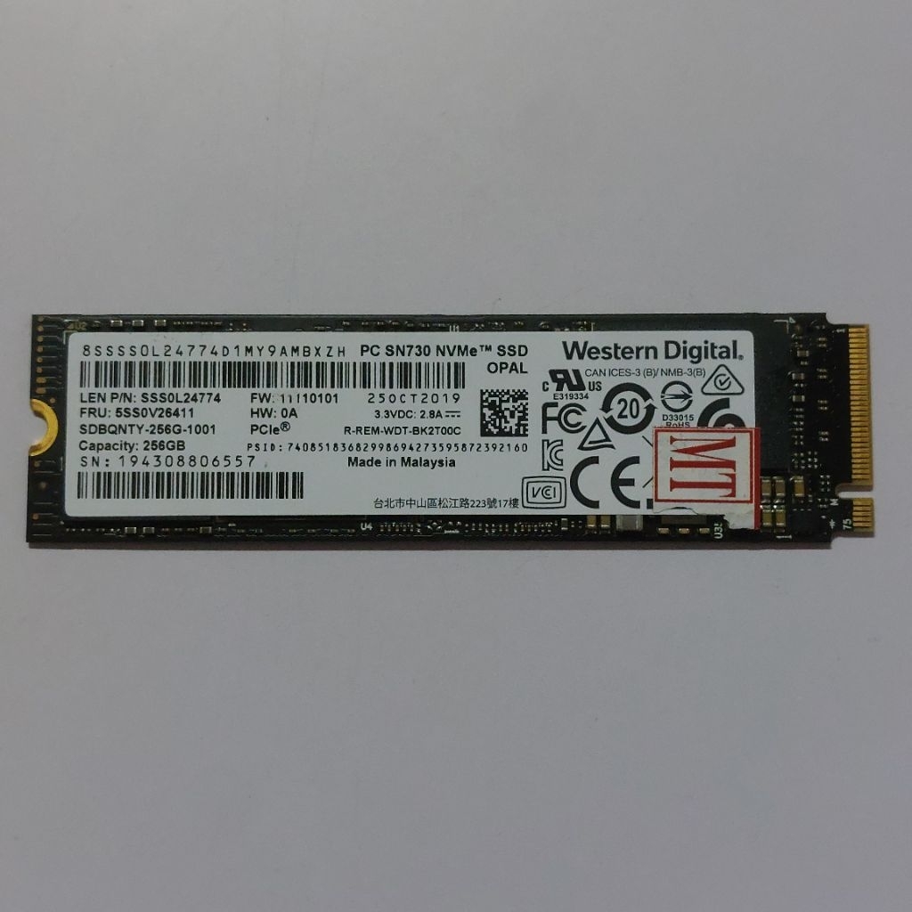 SSD M.2 NVME 2280 256 GB WD WESTERN DIGITAL PC SN730 Sentinel 92%