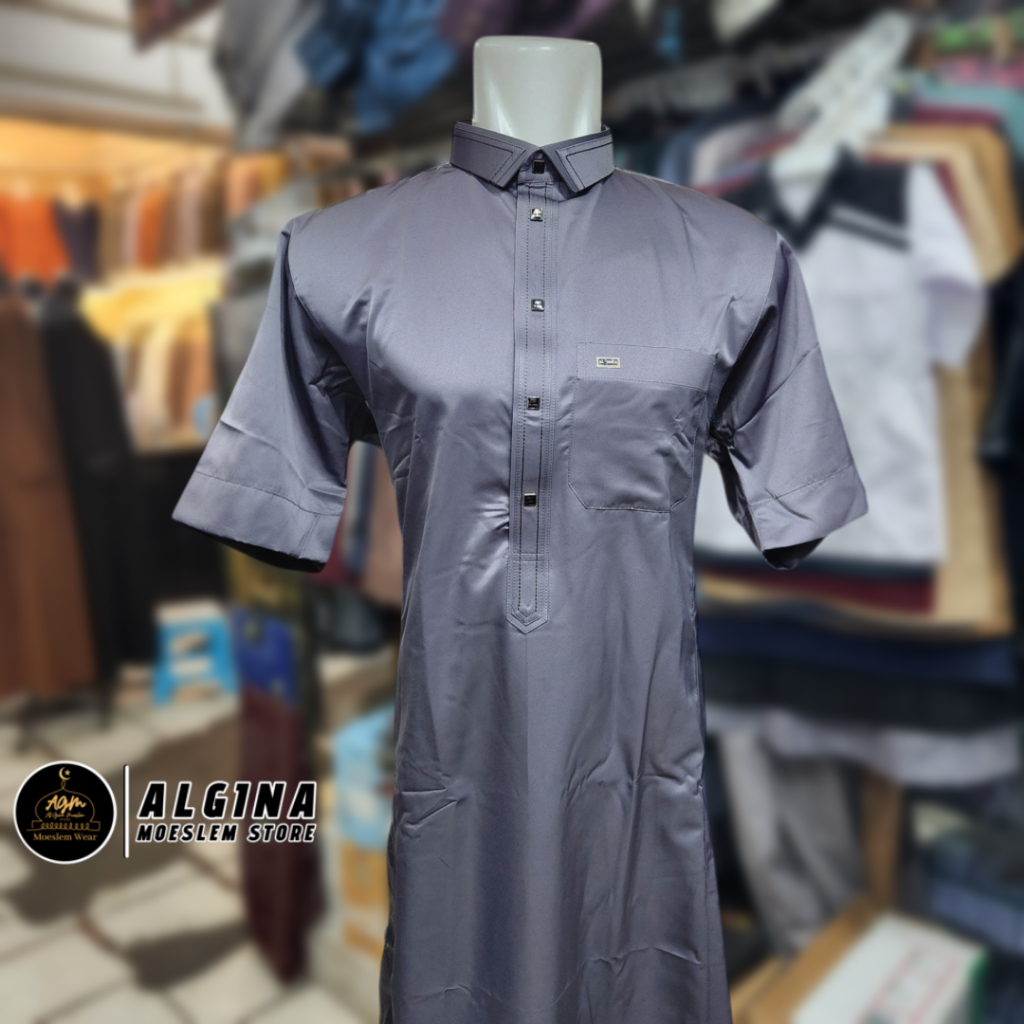 Gamis Al Wafa Warna Bahan Satin Twill Lengan Pendek Kancing Thailand | Jubah Muslim Lengan Pendek Pr