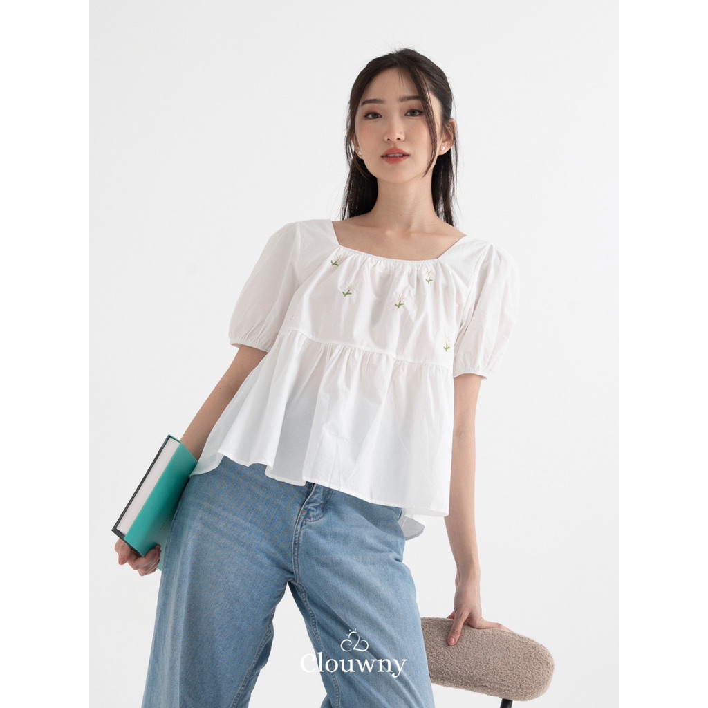 CLOUWNY Ex KOREAN BLOUSE TOP DAISY LENGAN PENDEK