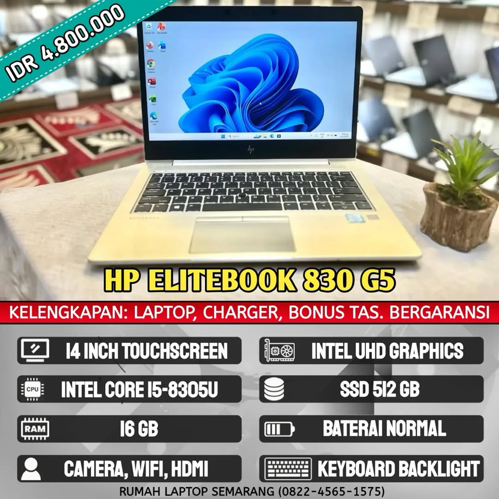 Laptop HP Elitebook 830 G5 (second). Intel Core i5-8305U. RAM 16 GB. SSD 512 GB. Touchscreen. BL