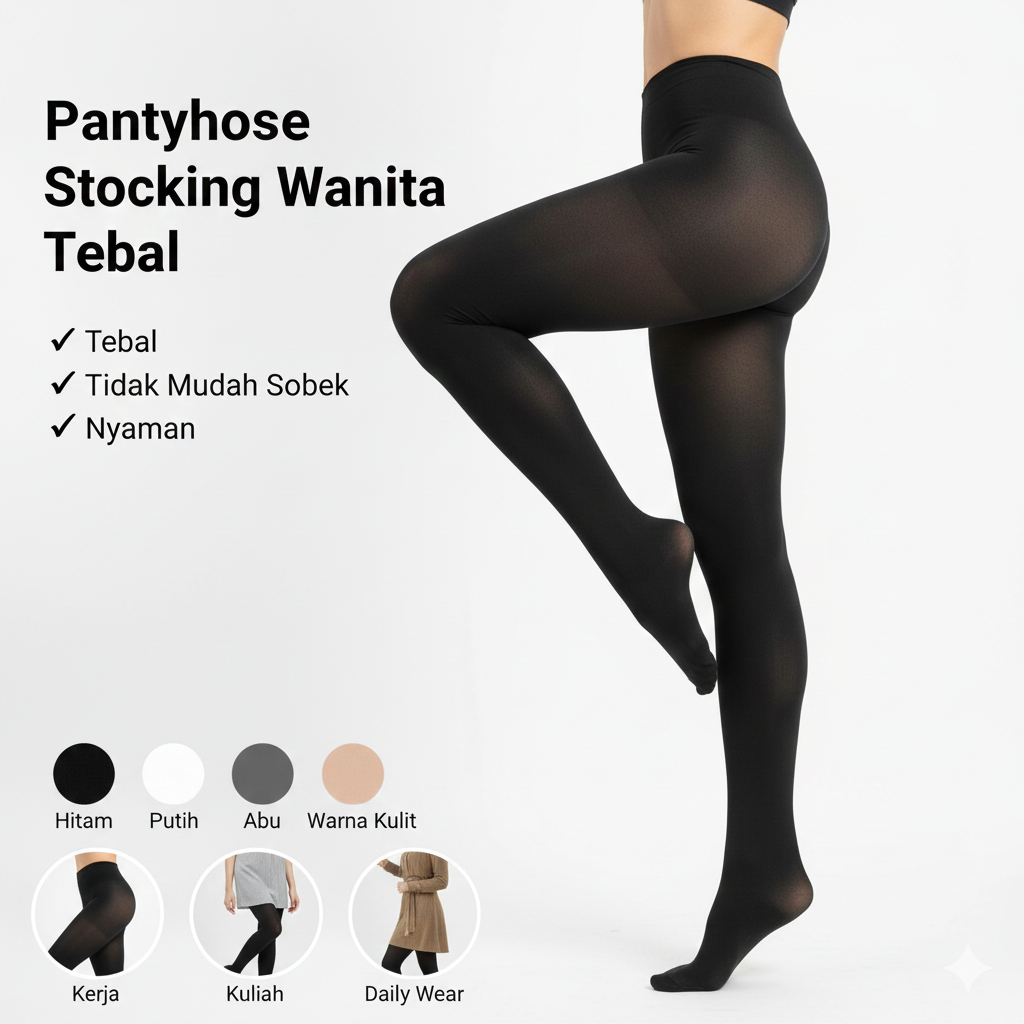 Pantyhose Stocking Celana Tebal Hitam Putih Warna Kulit Abu
