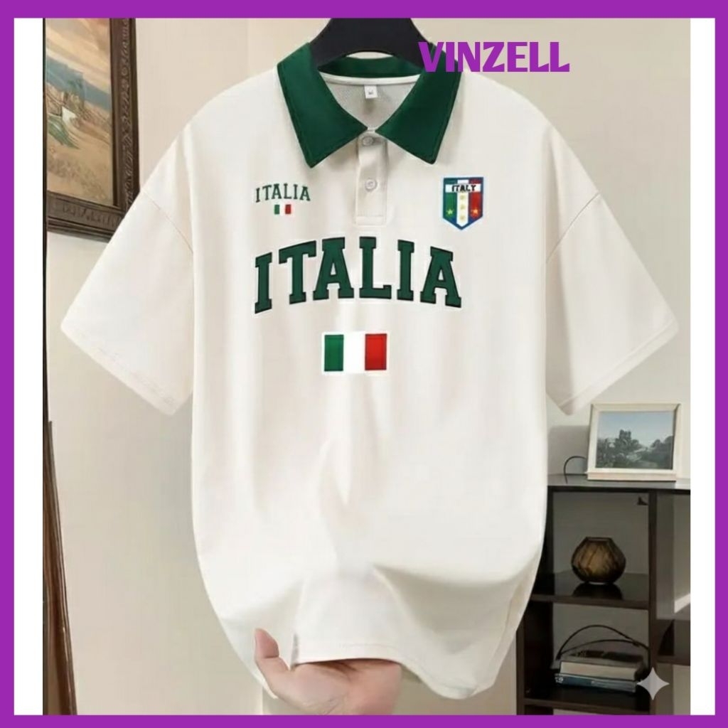 Kaos Polo Pria Kerah Italia Italia Retro Vintage Oversize Premium - Baju Wangki Lengan Pendek Cowok 
