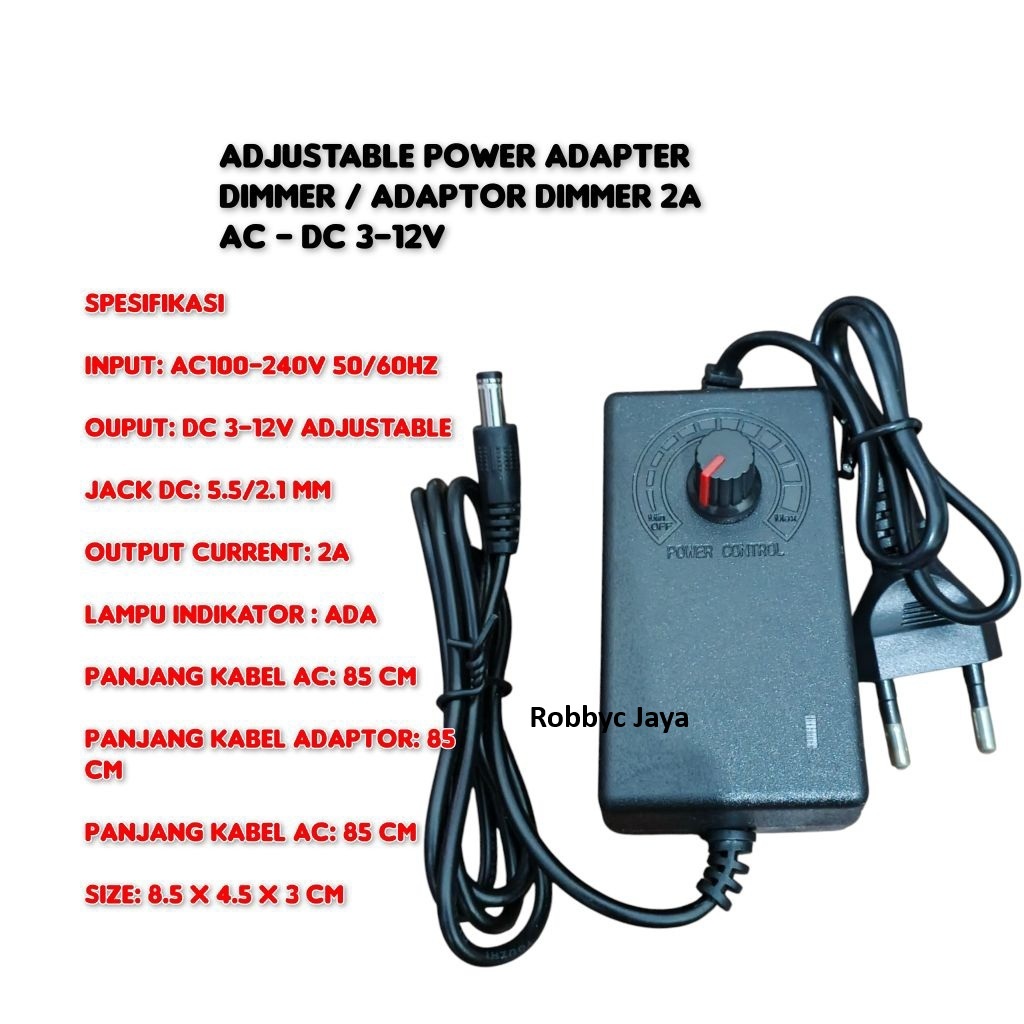 Adjustable Power Adapter Dimmer / Adaptor Dimmer 2A AC - DC 3 - 12V