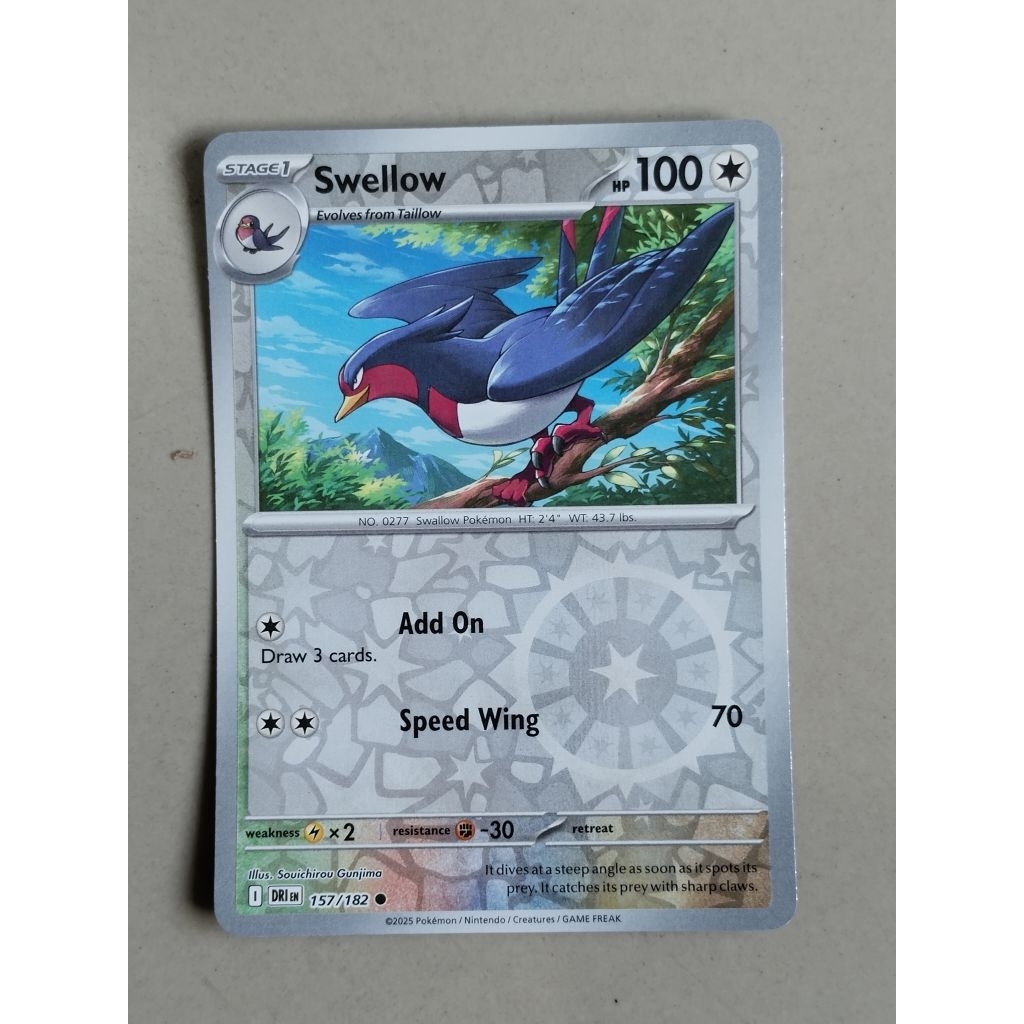 kartu pokemon original holo reverse swellow dri 157/182