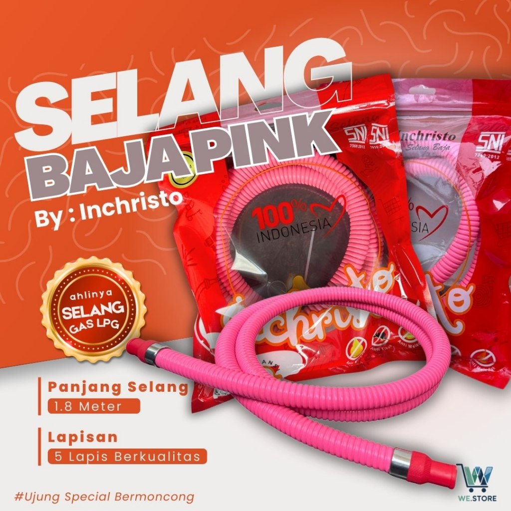 SELANG BAJA PINK Premium Spiral Kompor Gas LPG Panjang 1,8 Meter Anti Bocor, Tikus dan Low Pressure 
