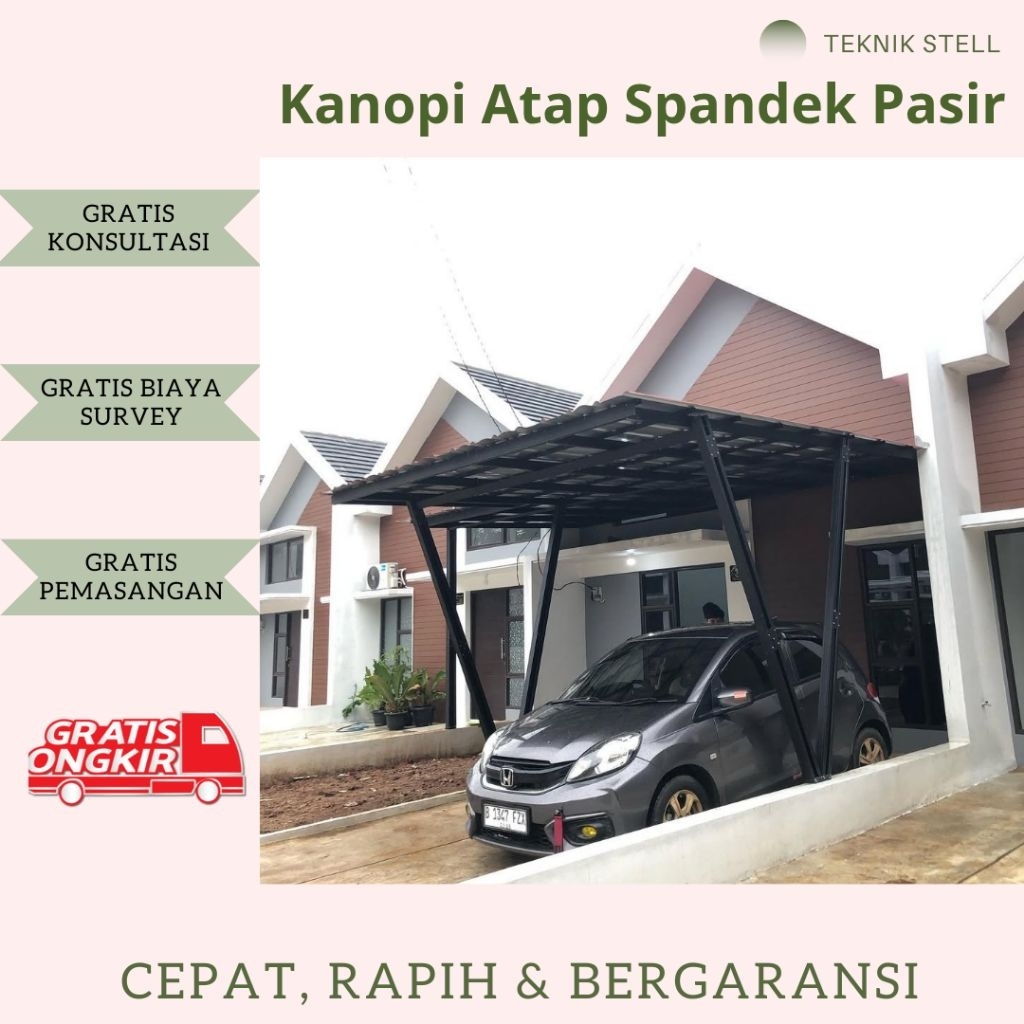 Kanopi atap spandek pasir rangka baja ringan untuk penutup carport teras garasi rumah minimalis