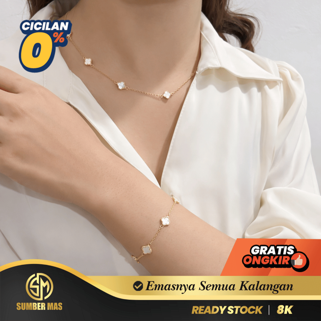 SUMBER MAS - Set Kalung Dan Gelang Emas White Vancy Fashion 8K