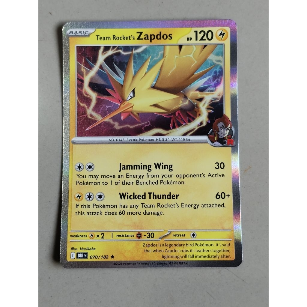 kartu pokemon original holo rare zapdos dri 070/182
