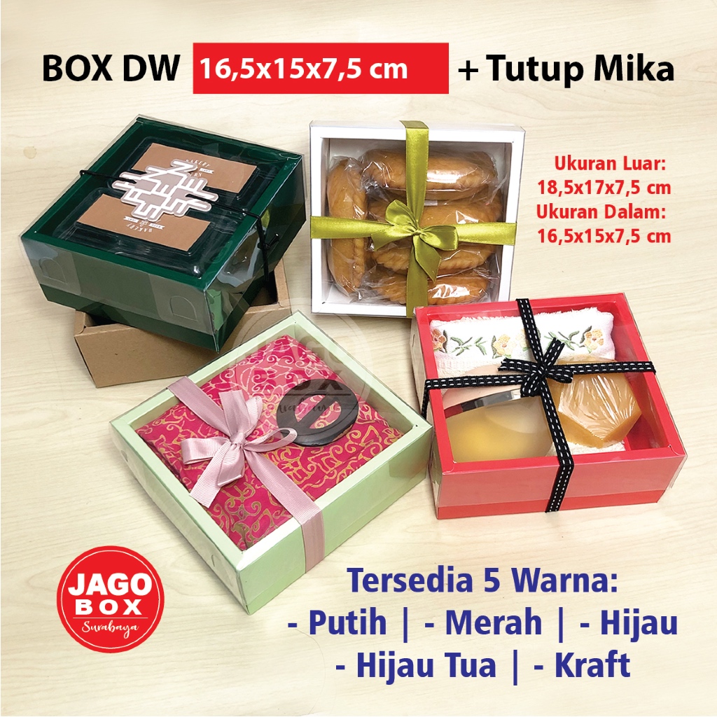 BOX DW KUE KERING SOUVENIR IVORY WARNA + TUTUP MIKA 16,5x15x7,5 CM
