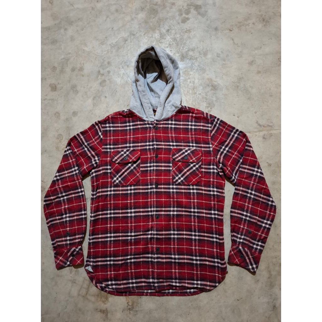 Vintage Y2k BEAMS PLUS JAPAN Hooded Plaid Flannel Shirt