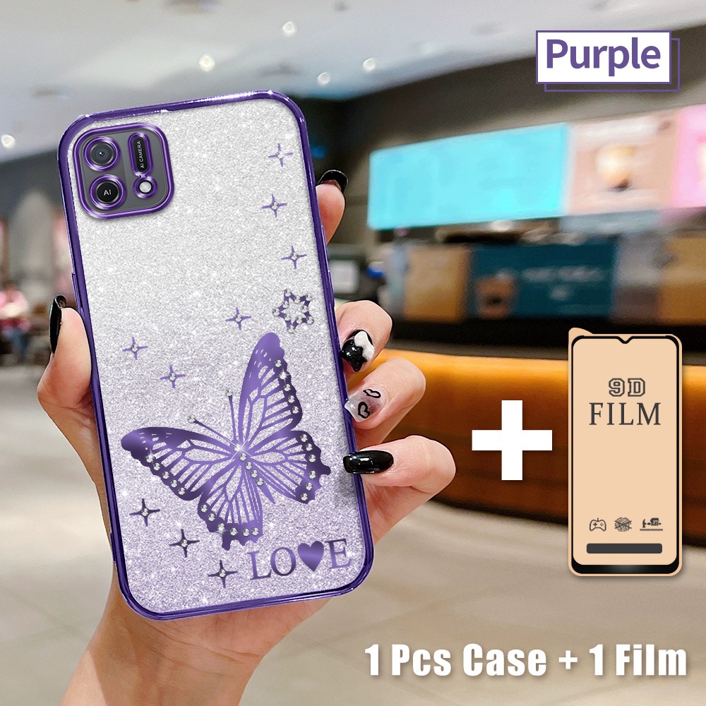 PAKET LENGKAP 2 in 1 Casing untuk OPPO A16K A16e Case Premium + Film Keramik Terbaik Bling Bling Gli
