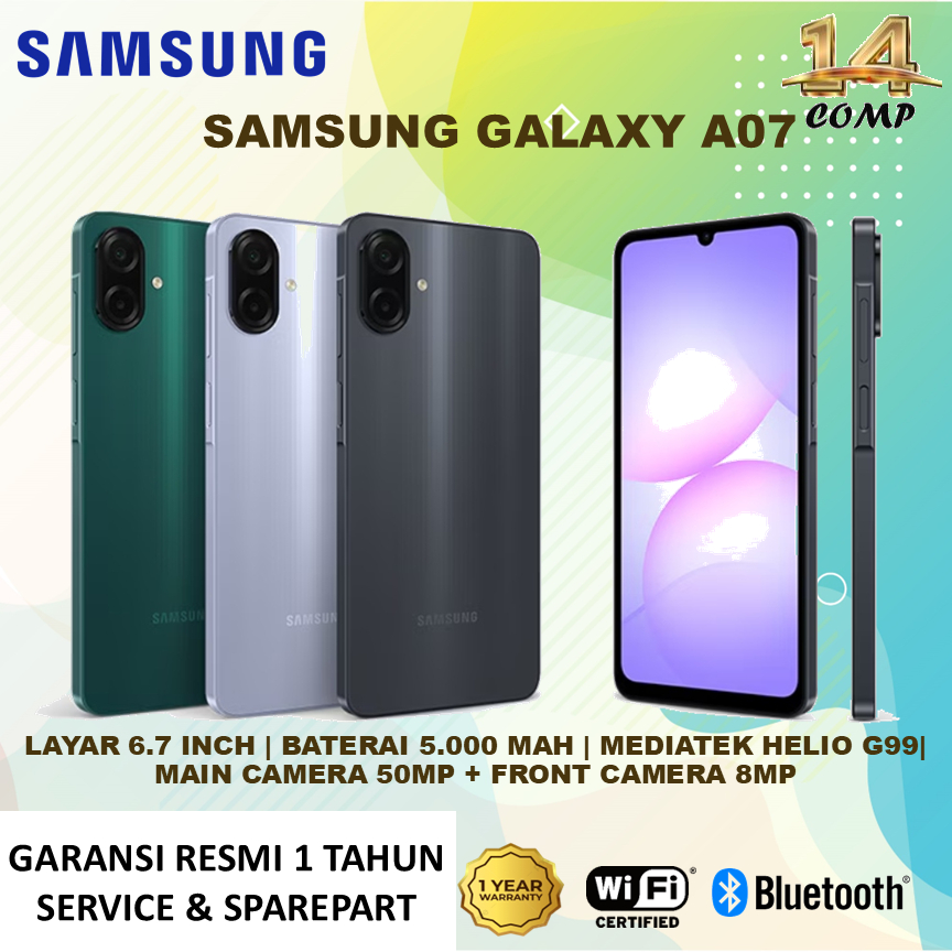 Samsung Galaxy A07 4G/LTE - RAM 4/64GB & 4/128GB - MediaTek Helio G99 | 50MP + 5MP | Layar 90Hz 6.7"