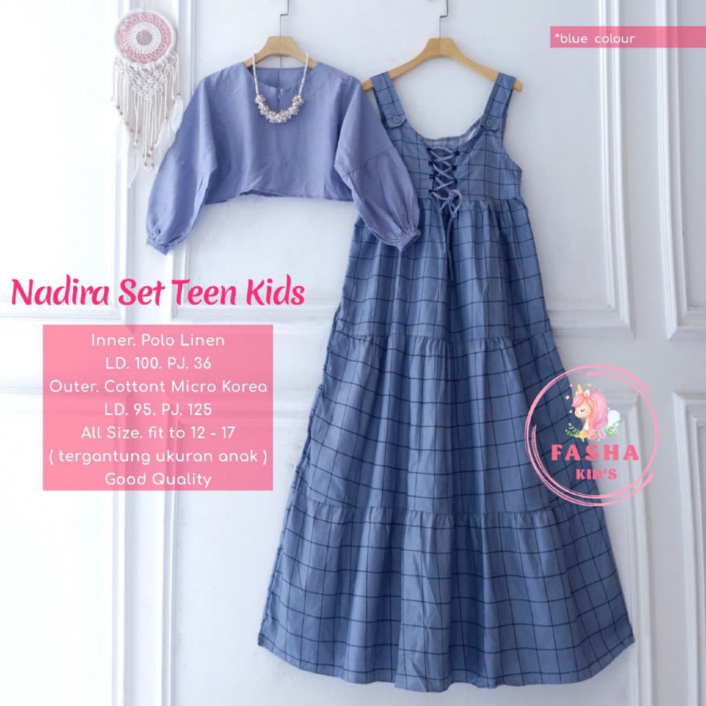 Arsila | Jazila | Nadira | Slavina - Set Dress Gamis Overall dan Inner Anak Remaja Perempuan by Fash