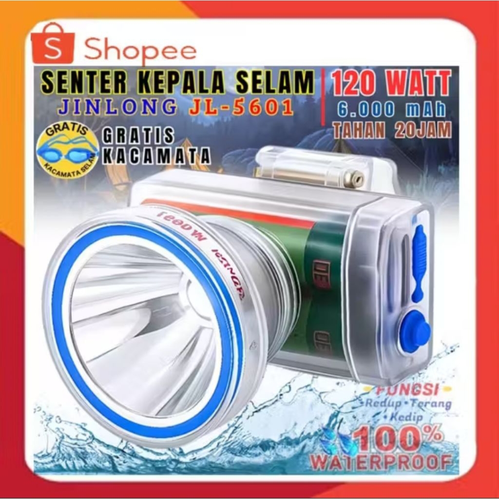 jl-5601 senter kepala menyelam jinlong jl-5601 senter kepala selam 120watt cahaya putih senter kepal