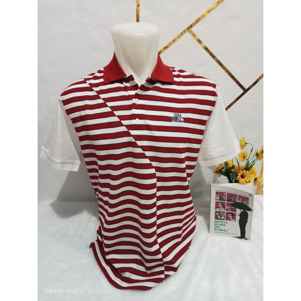 kaos kerah polo salur merah putih