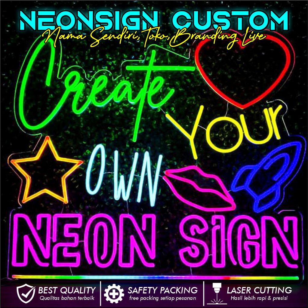 PERHURUF NEONSIGN CUSTOM LAMPU LED HURUF/NAMA CUTTING AKRILIK LAMPU HIAS PAPAN NAMA