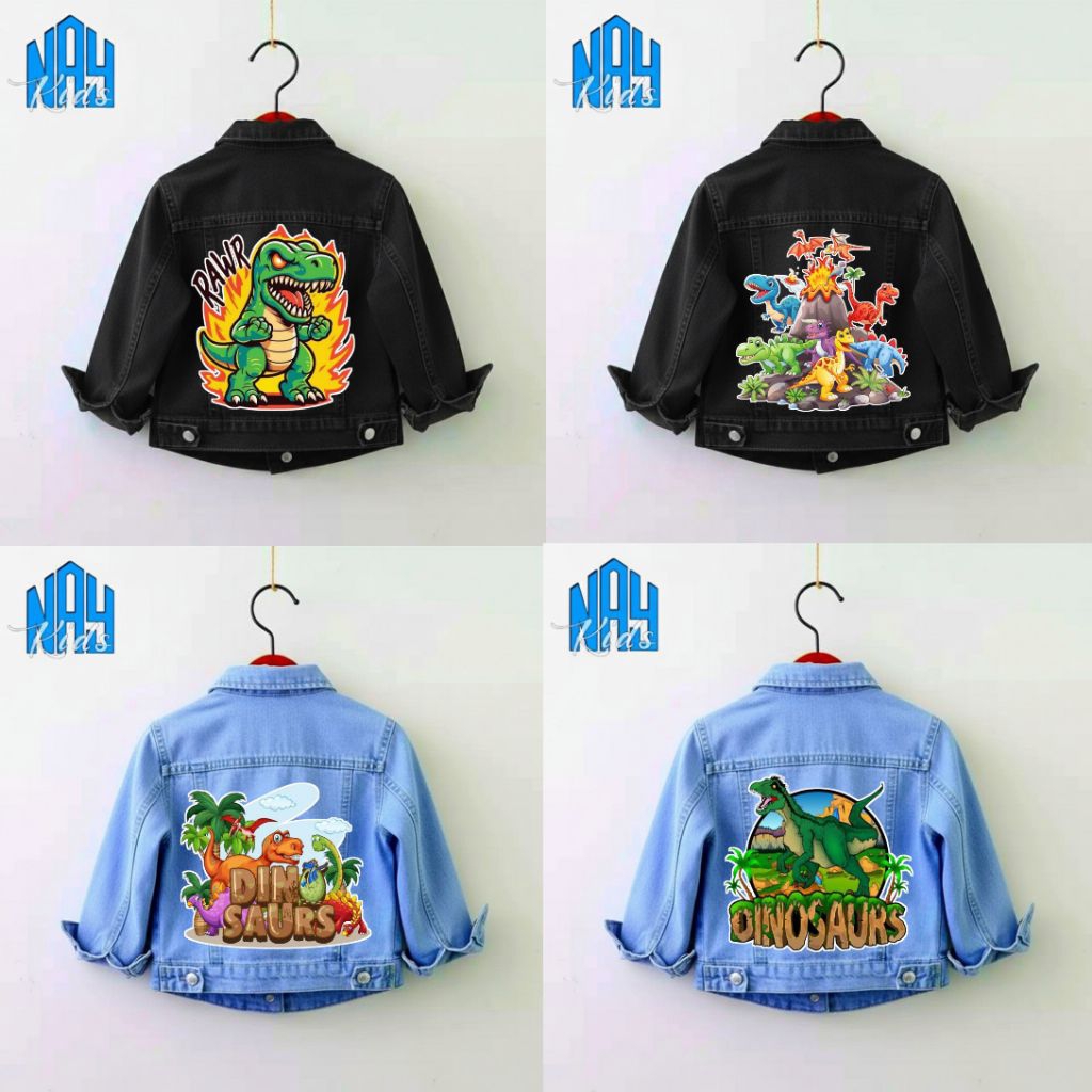 JAKET JEANS ANAK KARAKTER DINOSAURUS untuk anak laki-laki & perempuan untuk anak usia 1-10 tahun jak
