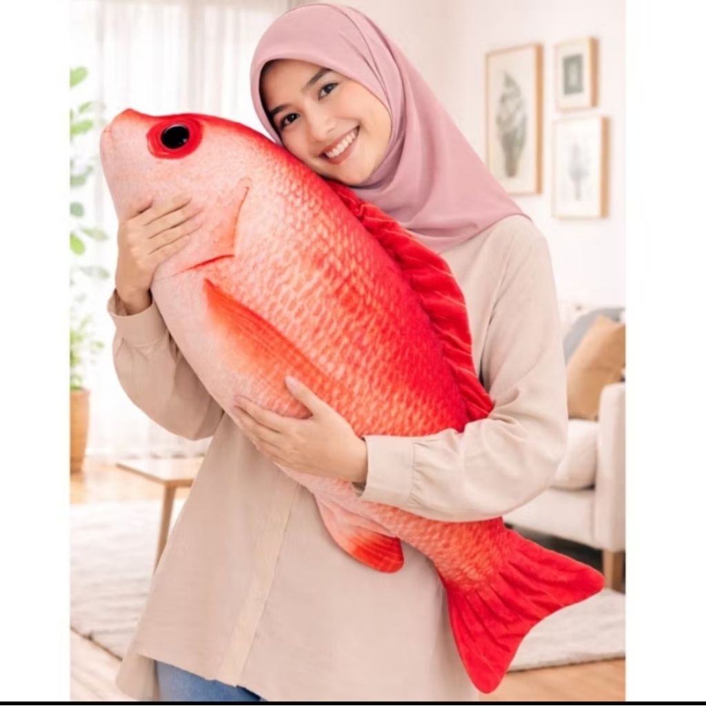 Boneka Jumbo Ikan Kakap Merah Uk 95 Cm Bahan Halus Lembut Bantal Boneka Kakap Merah Size XL Cocok un