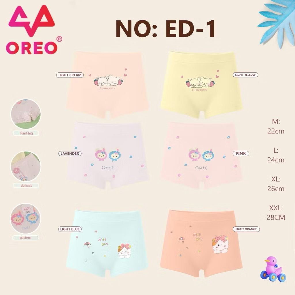 (6 PCS) CELANA DALAM BOXER ANAK PEREMPUAN BAHAN KATUN KARET PINGGANG CD BOXER ANAK CEWEK OREO
