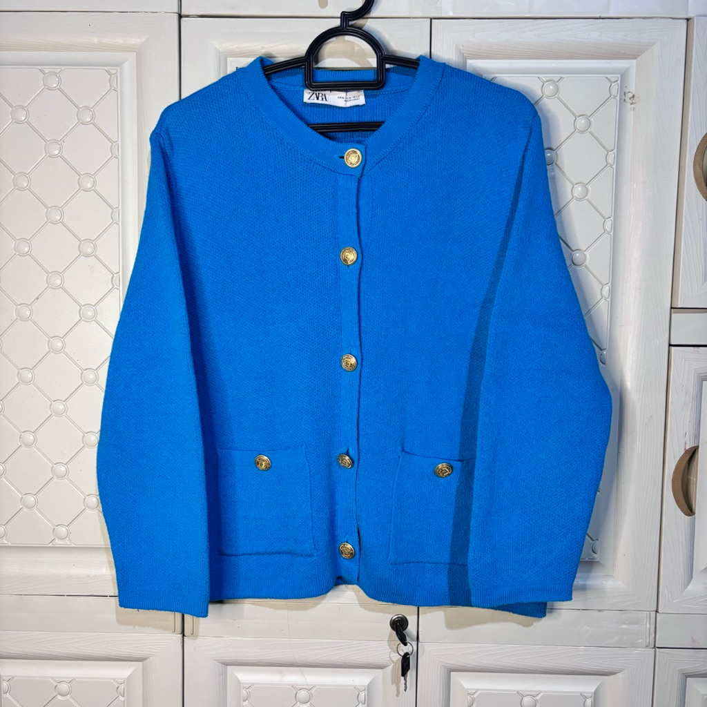 [ Preloved ] ZARA -  Cardigan Knit Gold Button Blue