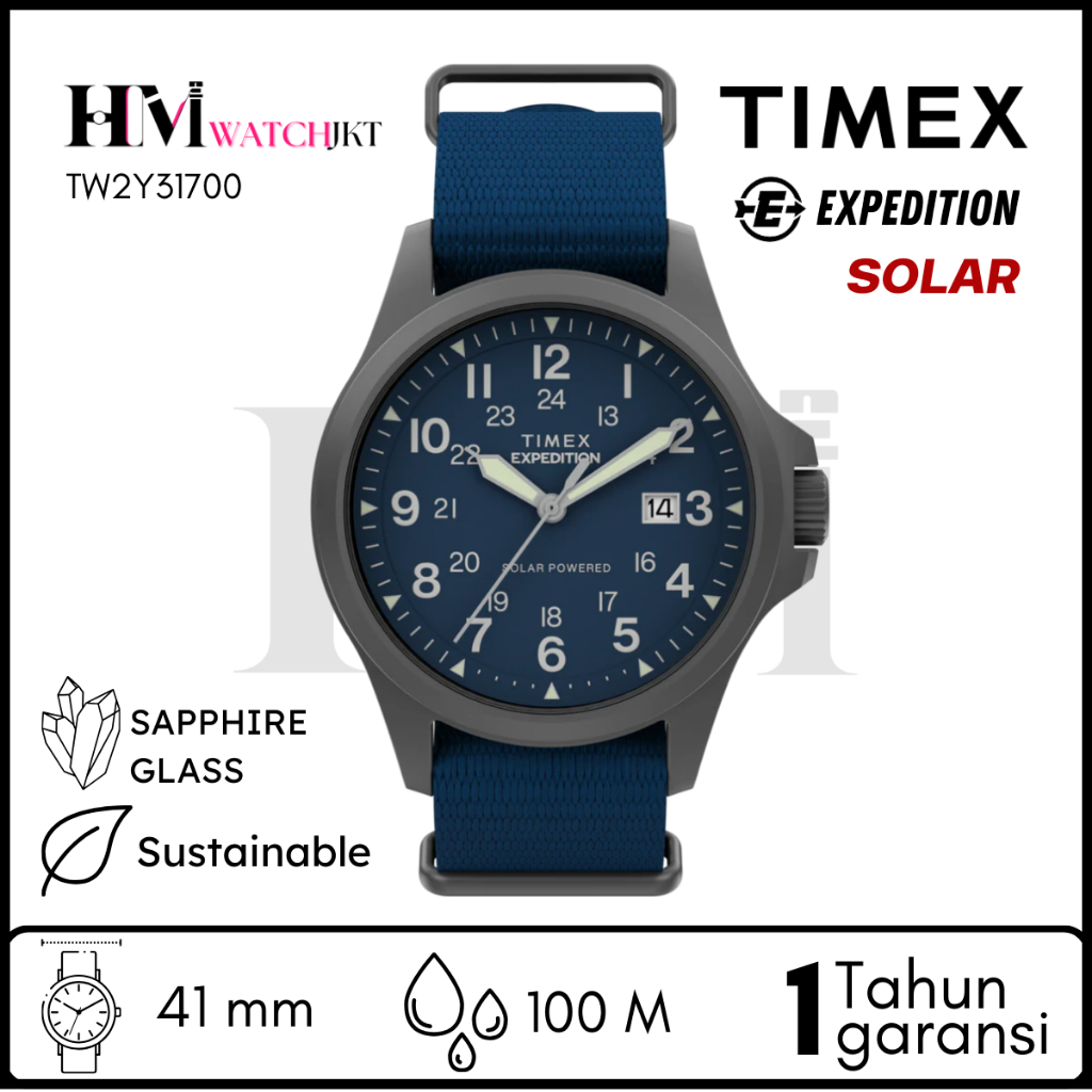 TIMEX TW2Y31700 Expedition Field Post Solar Jam Tangan pira Original Analog Solar Antiair