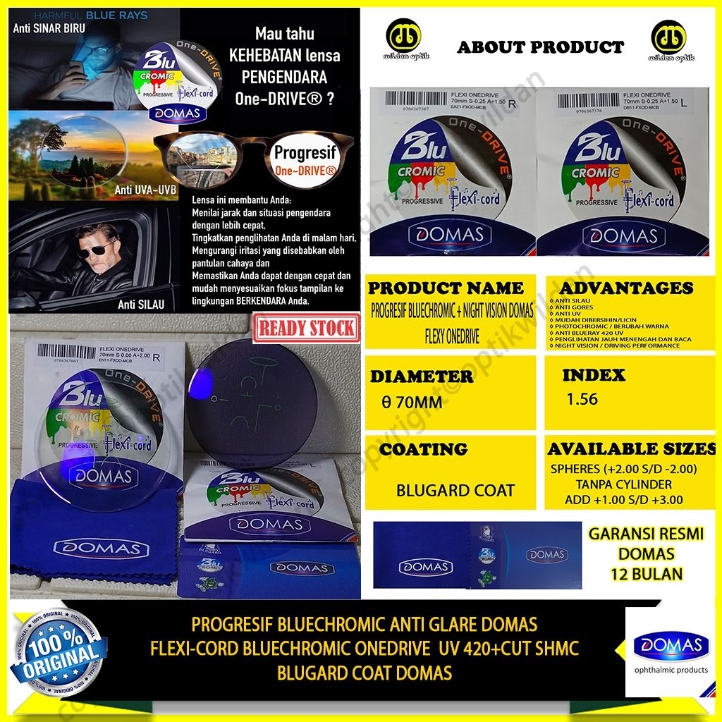 DOMAS PROGRESIF FLEXI CORD BLUECHROMIC ONEDRIVE UV420 SHMC BLUGARD COAT