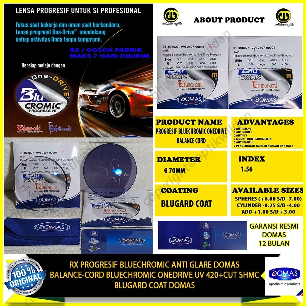 DOMAS PROGRESIF PO PABRIK BALANCE CORD BLUECHROMIC ONEDRIVE 420 UV BLUGARD COAT