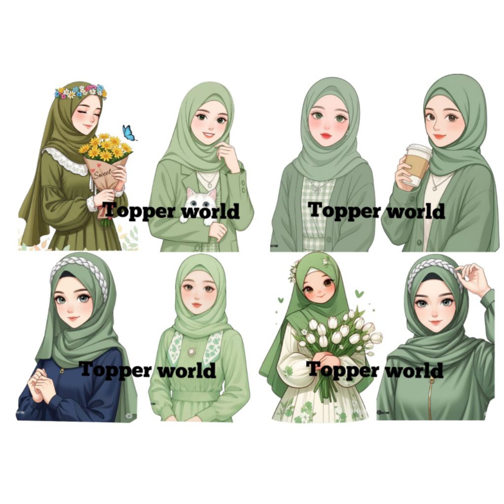 ( Sudah dicutting) 8 Pcs Topper Hijab Setengah badan / Topper Hari IBU/ Hari Guru / Topper Buket/Kue