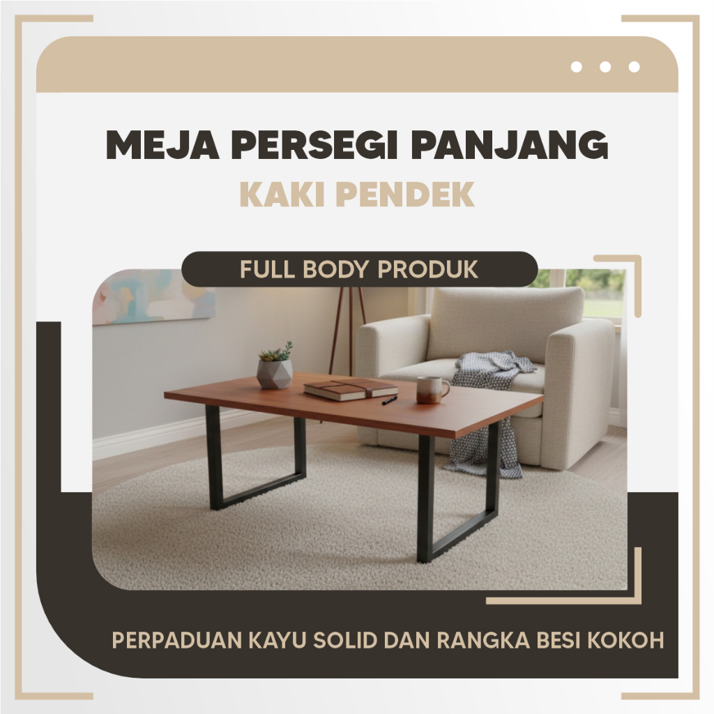 MEJA RAKIT - MEJA KAYU PORTABLE KAKI BESI KOTAK PENDEK 40 CM