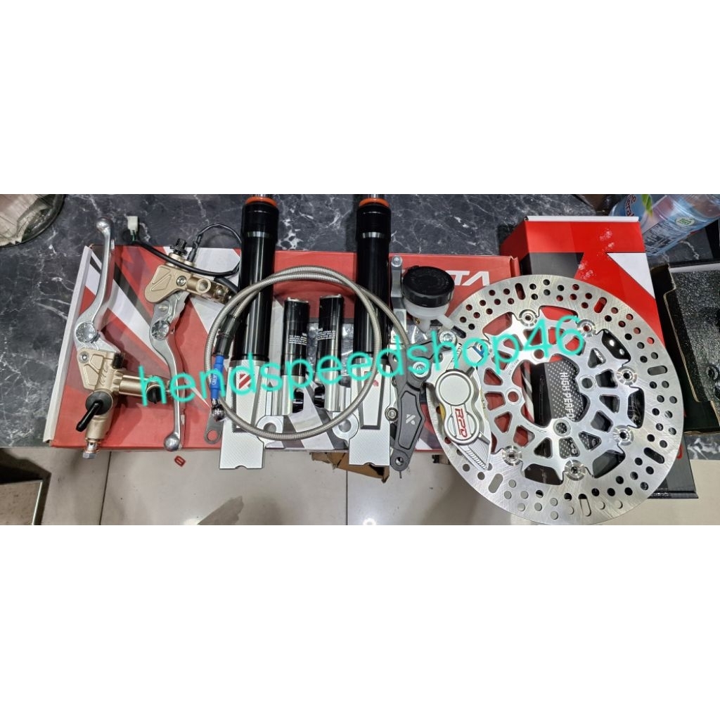 paket sistem rem dan shock depan ktc kyta vario125 master rem ktc trek disc 260 delkelvic kaliper 4p