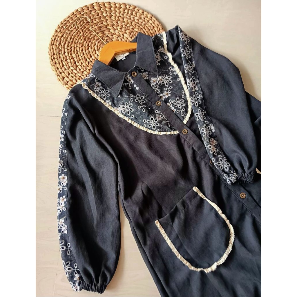 DRESS HITAM DAN GAMIS HITAM ROMPI KATBOL PREMIUM