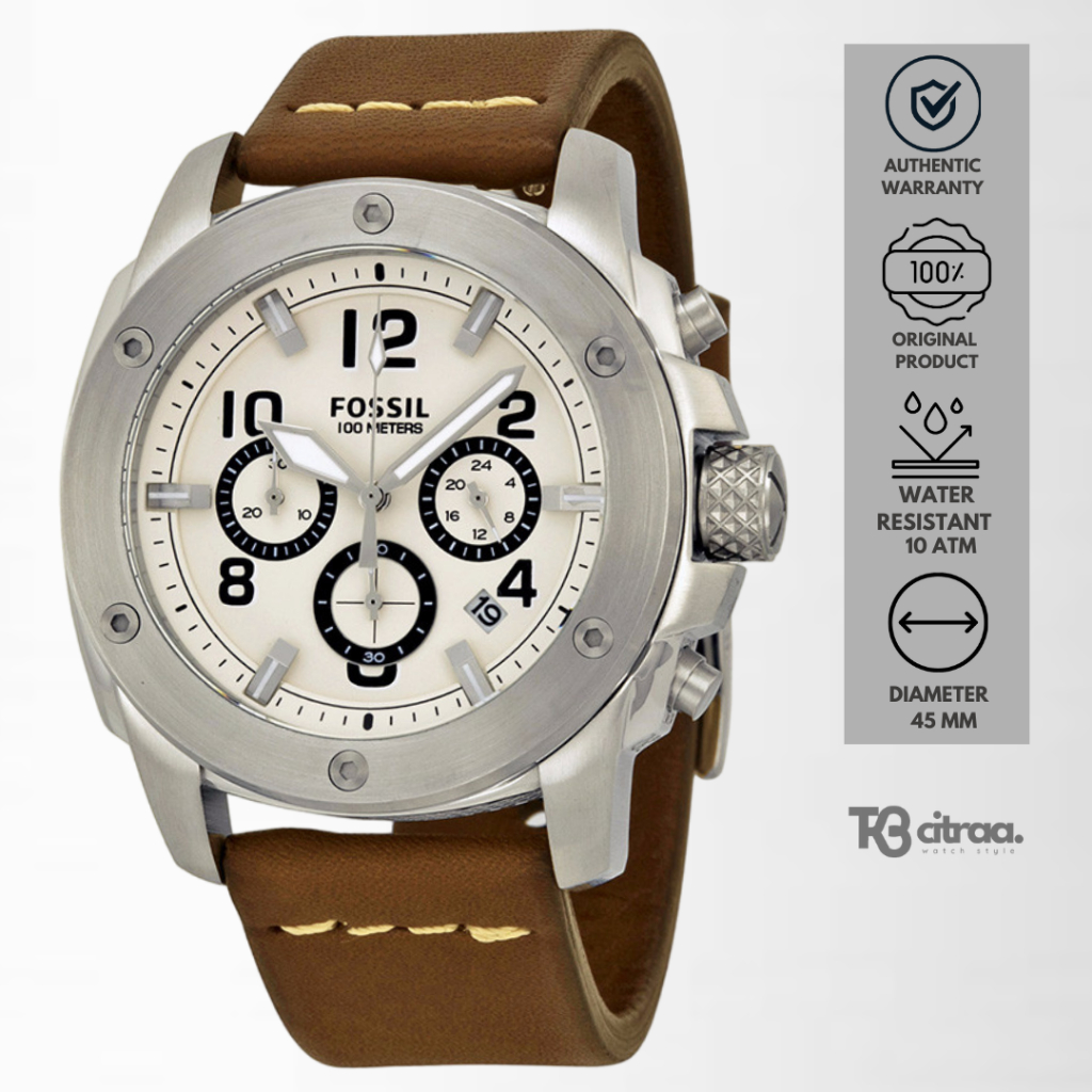 Jam Tangan Pria Fossil Machine Chronograph Kulit Brown Casual Sporty Original FS4929