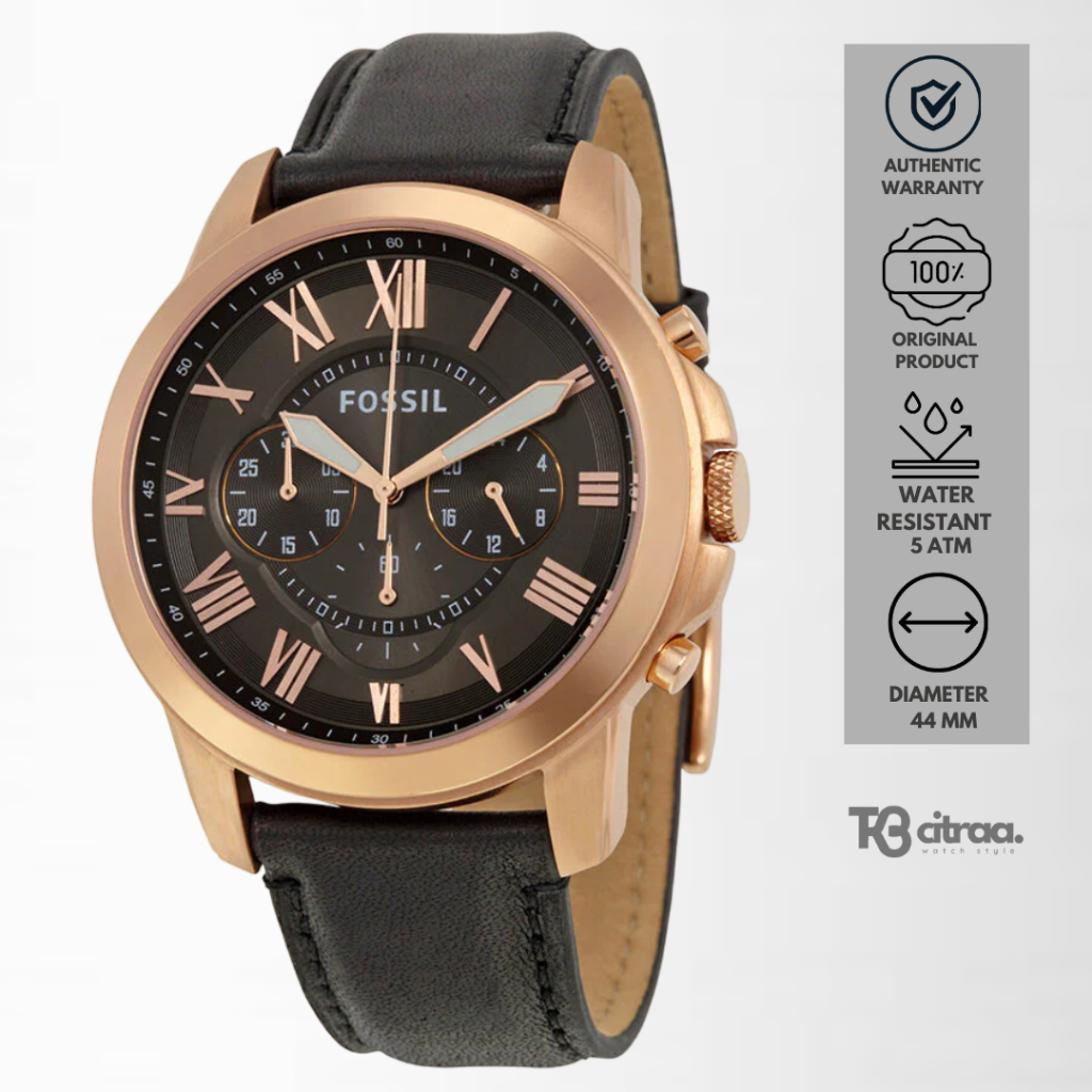 Jam Tangan Pria Fossil Grant Chronograph Kulit Hitam Casual Original FS5085