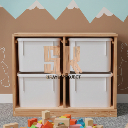 Rak Mainan Anak Minimalis 4 Box Polos - Rak Buku Minimalis Trofast Mainan Anak /Rak Serbaguna/Rak Tr