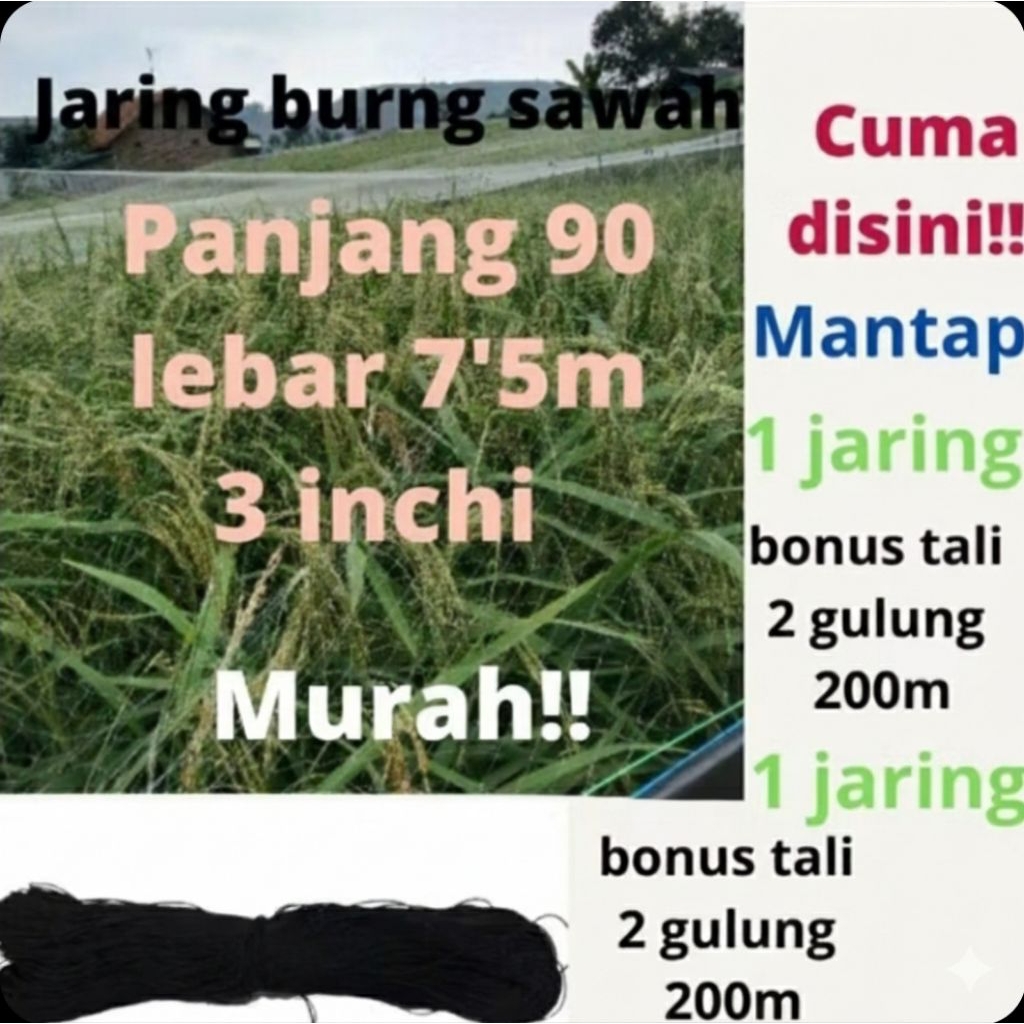 Jaring Burung Sawah & Padi – Jaring Emprit Ukuran 7,5 x 90 Meter | Perangkap/Jebakan Burung