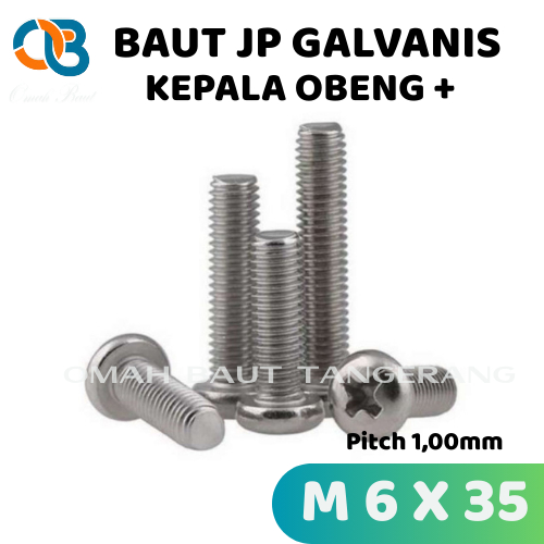M6x35 Baut JP Galvanis Baut JP M6 x 35 Pan Head Obeng Plus
