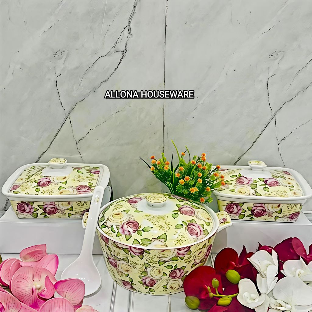 (PACKING KAYU) PRASMANAN / WADAH SAJI SET 3 PCS KERAMIK VICENZA S88