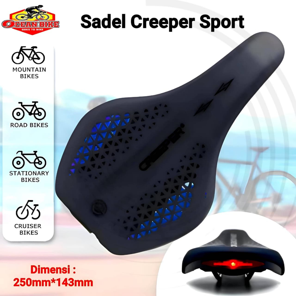OCEANBIKE CREEPER Sadel Sepeda Jok Saddle MTB Road Bike Statis Listrik Sport Empuk Lampu Belakang