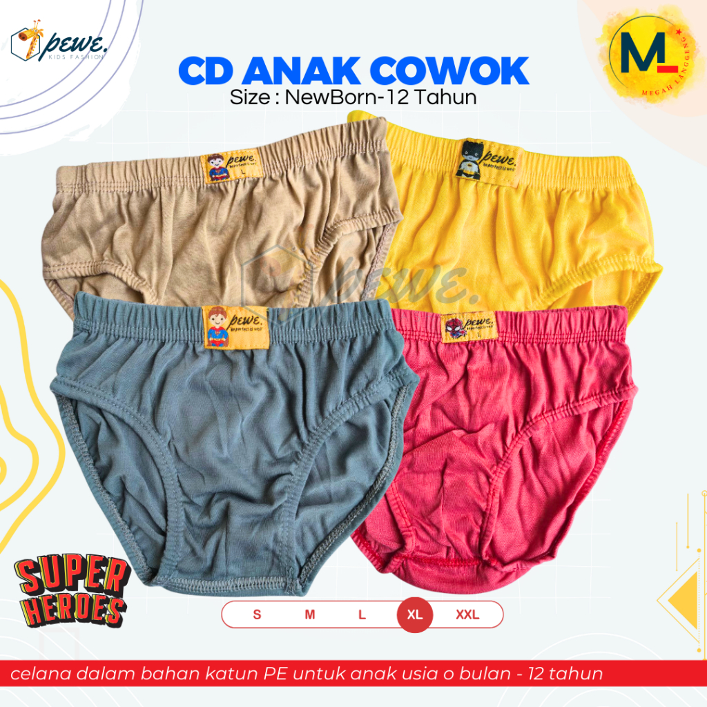 6 Pcs Celana Dalam Anak Laki Sempak Anak Cowok umur 12-13 tahun Model Polos - cd anak laki laki Pewe